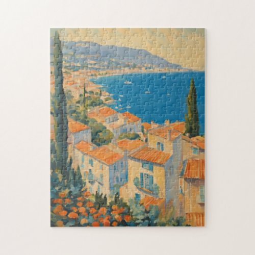 Vintage Style Cote DAzur French Travel Watercolor Jigsaw Puzzle