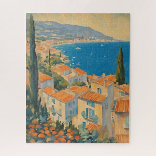 Vintage Style Cote DAzur French Travel Watercolor Jigsaw Puzzle