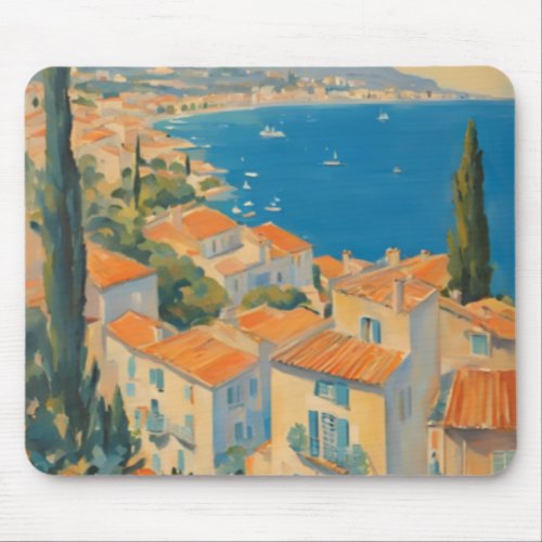 Vintage Style Cote DAzur French Travel Watercolor Mouse Pad