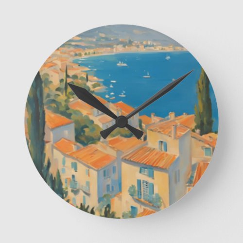 Vintage Style Cote DAzur French Travel Watercolor Round Clock