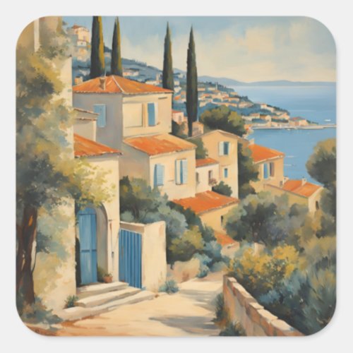 Vintage Style Cote DAzur French Travel Watercolor Square Sticker