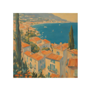 Vintage Style Cote D'Azur French Travel Watercolor Wood Wall Art