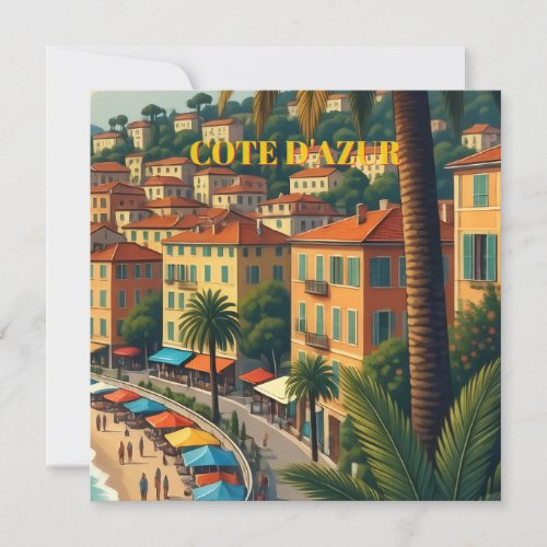 Vintage Style Cote D'Azur Travel Illustration Holiday Card