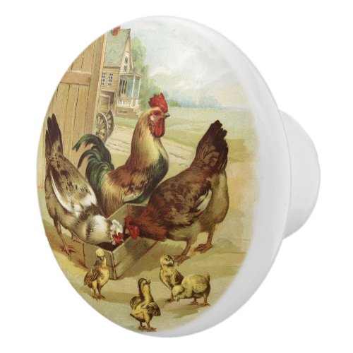 Vintage Style Country Farm Chicken Hens Ceramic Knob