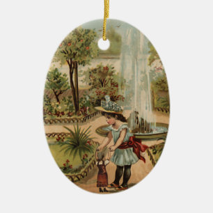 Vintage style country garden scene ceramic ornament