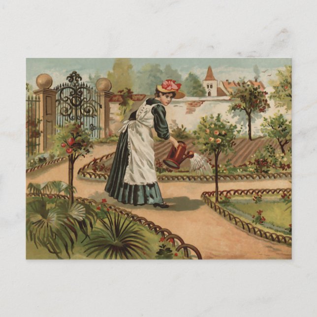 Vintage style country garden scene postcard (Front)
