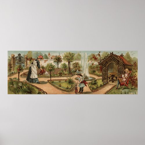 Vintage style country garden scene poster