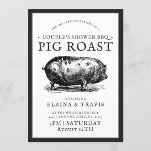 Vintage Style Couple's Shower BBQ Pig Roast Invitation