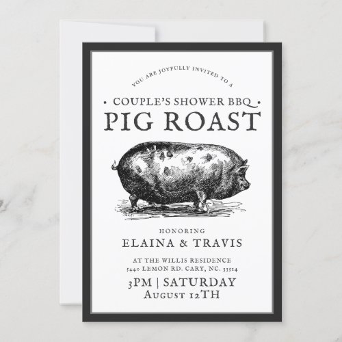 Vintage Style  Couples Shower BBQ Pig Roast Invitation