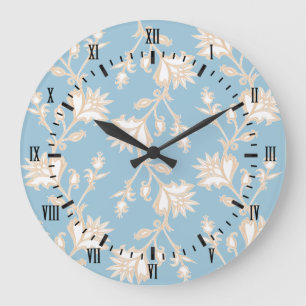 Vintage Style Cream and Blue Victorian Floral Large Clock