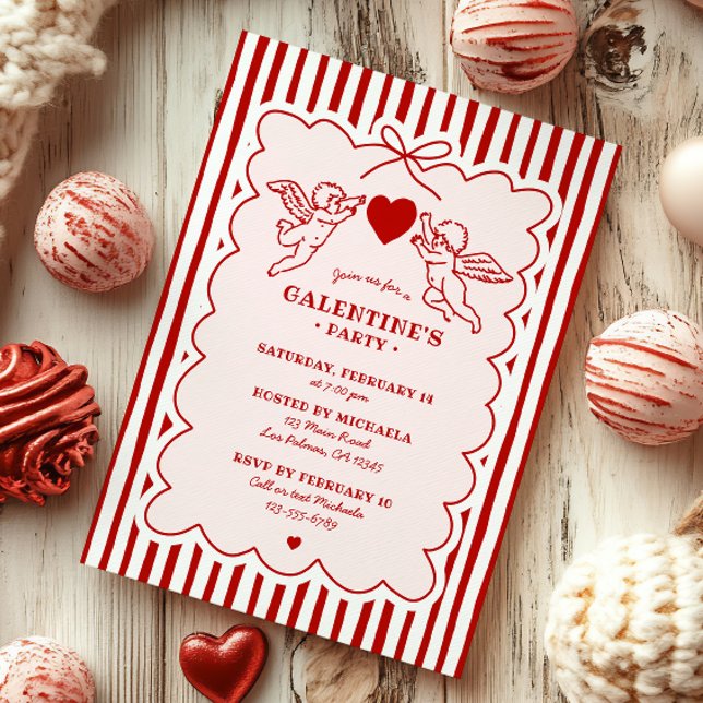 Vintage Style Cupid Doodles Galentine's Day Party Invitation (Creator Uploaded)