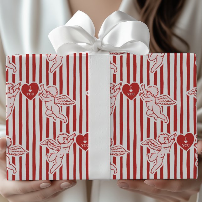 Vintage Style Cupid Doodles Valentine's Day Wrapping Paper (Creator Uploaded)