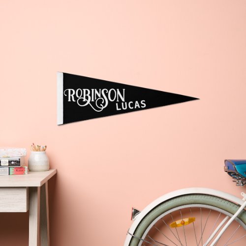 Vintage Style Custom Kids Name Black Wool Felt Pennant Flag