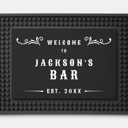 Vintage Style Custom Name & Year Black & White Bar Mat