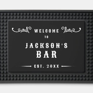 Vintage Style Custom Name & Year Black & White Bar Mat