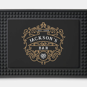Vintage Style Custom Name Year Gold Black & White Bar Mat