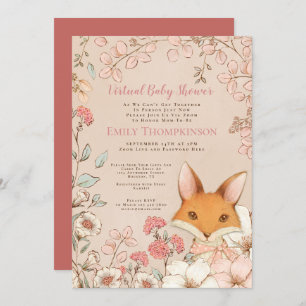 Vintage Style Cute Fox Florals Virtual Baby Shower Invitation