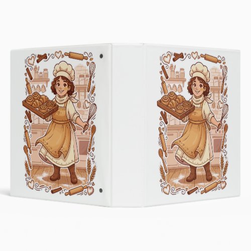 Vintage Style Cute Pastry Chef Baking Illustration 3 Ring Binder