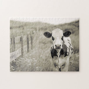 Vintage Style Dairy Cow in a Field Jigsaw Puzzle