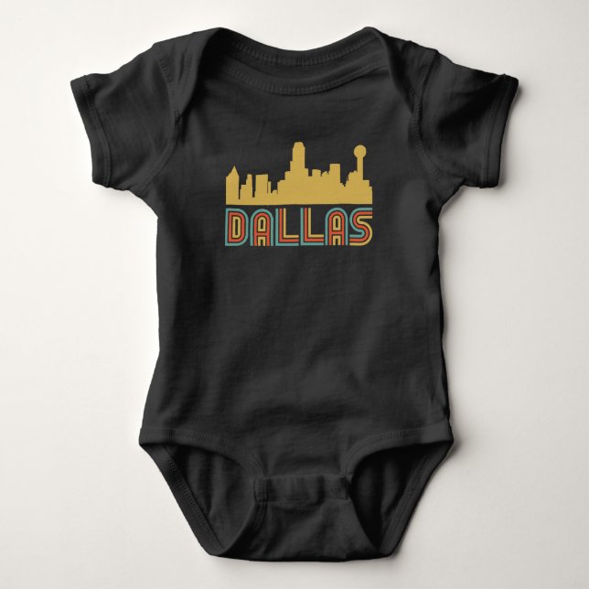 Vintage Style Dallas Texas Skyline Baby Bodysuit (Front)