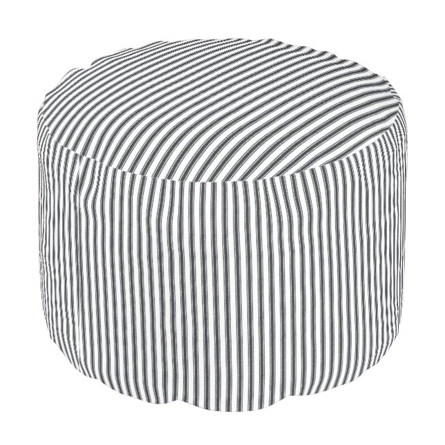 Vintage Style Dark Blue Ticking Stripes  Pouf (Angled Back)