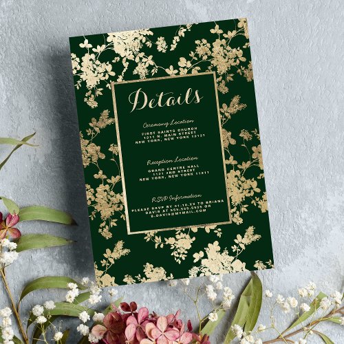 Vintage Style Dark Green Gold Floral Details  Enclosure Card