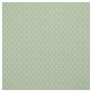 Vintage Style Deco Pattern Print Sage Green Ecru Fabric