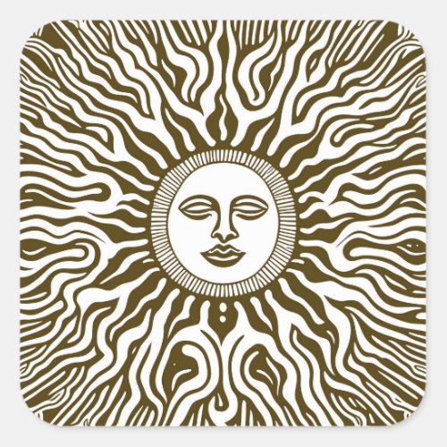 Vintage Style Decorative Summer Sun Design Square Sticker