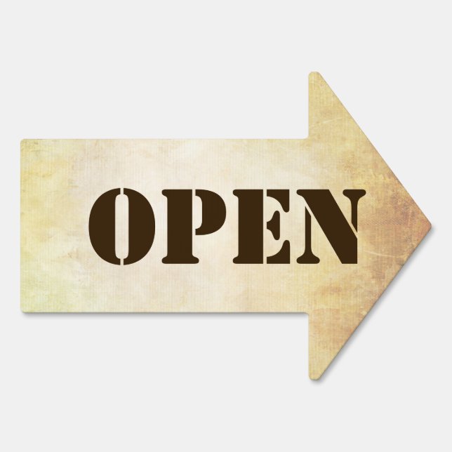 Vintage Style Distressed Brown Stenciled Open Sign (Back)