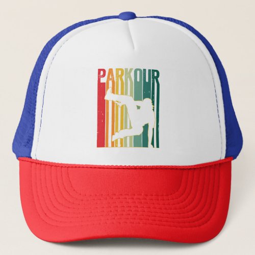 Vintage Style Distressed Parkour Retro Silhouette Trucker Hat