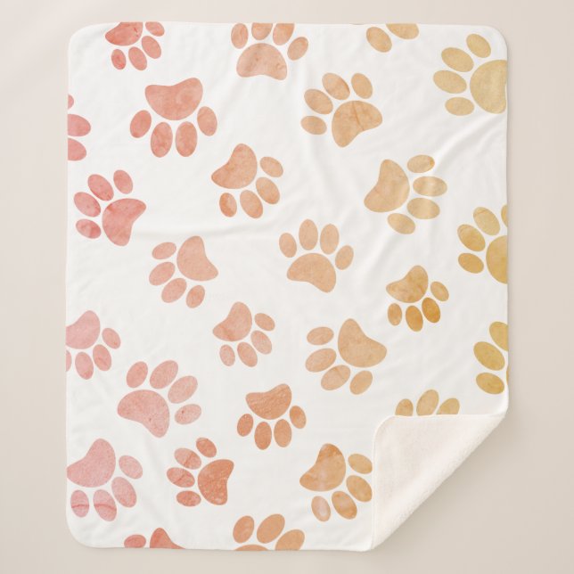 Vintage Style Dog Paw Prints Sherpa Blanket (Front)