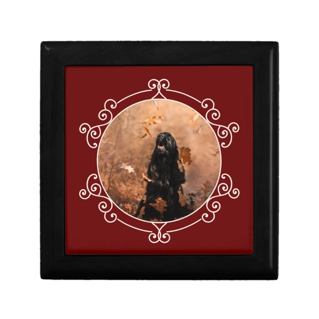 Vintage style dog's picture burgundy Wooden Box (Front)