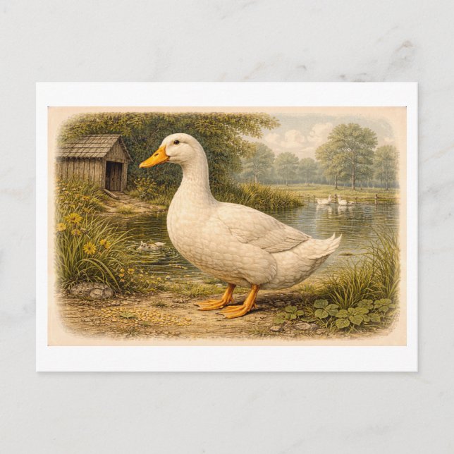 Vintage-Style Duck Illustration Postcard (Front)