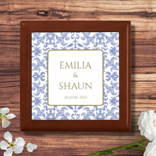 Vintage-Style Dusty Blue Patterned Jewelry Box