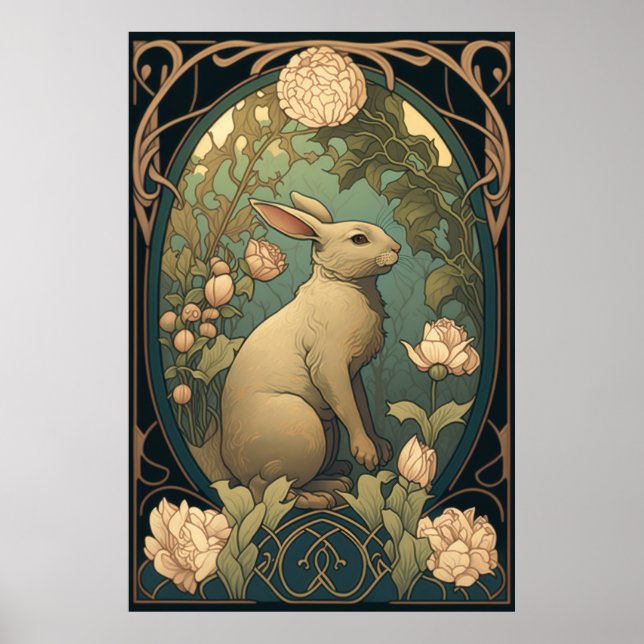 Vintage Style Easter Bunny Art  - Downloadable  Poster (Front)
