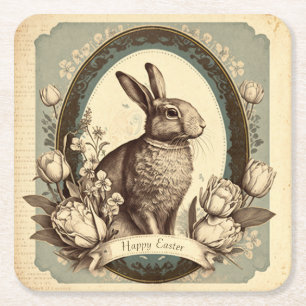 Vintage Style Easter Spring Bunny Paper Coasters