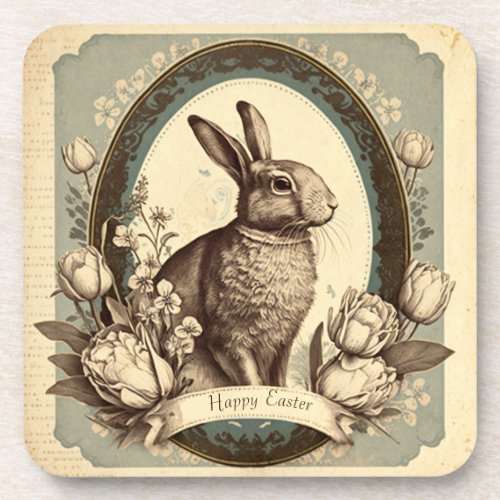 Vintage Style Easter Spring Bunny Plastic Coasters