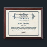 Vintage Style Editable Employee Award  Plaque<br><div class="desc">Our long service award certificates are perfect for giving out at the end of corporate events, quarterly or annual meetings, and year-end celebrations. This vintage-style award certificate template is customizable allowing you to add an Employee name and your company logo. The text is also editable so the award can be...</div>