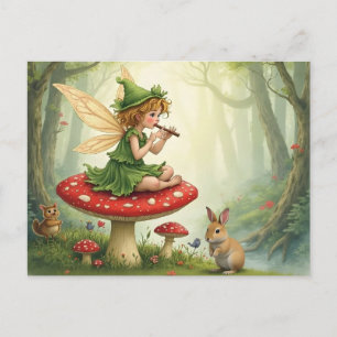 Vintage Style Fairy Tale Flautist Postcard