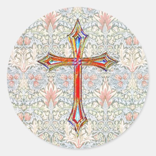 Vintage Style Faith Cross Colorful Classic Round Sticker