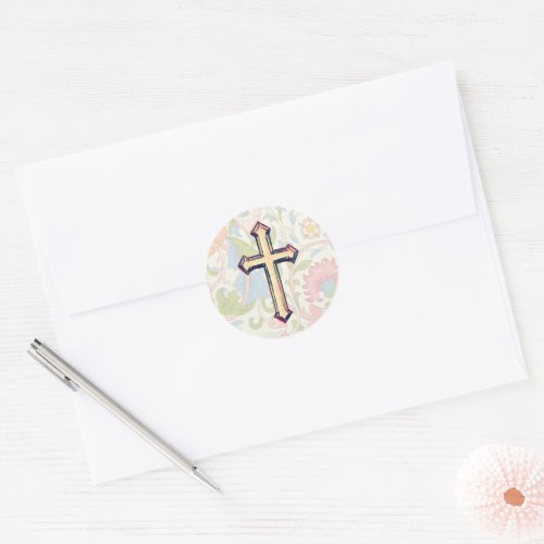 Vintage Style Faith Cross in Light Yellow Classic Round Sticker