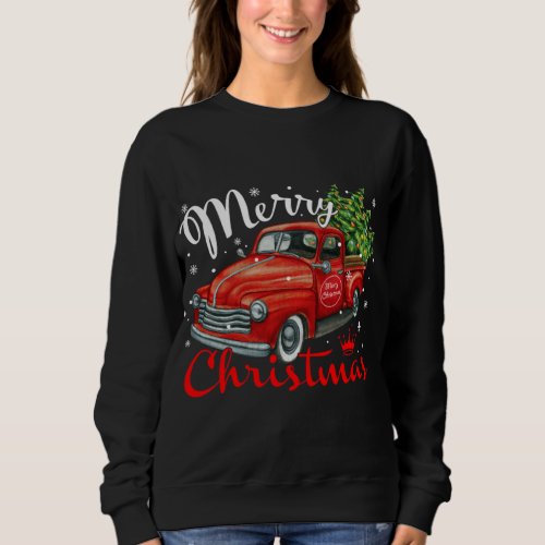 Vintage Style Farm Red Truck Christmas Tree Sweatshirt