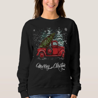 Vintage Style Farm Red Truck With Christmas Tree M Sweatshirt