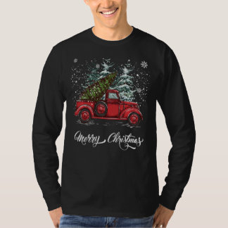Vintage Style Farm Red Truck With Christmas Tree M T-Shirt