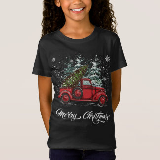 Vintage Style Farm Red Truck with Christmas Tree T-Shirt