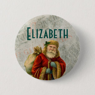 Vintage Style Father Christmas Santa Claus Button