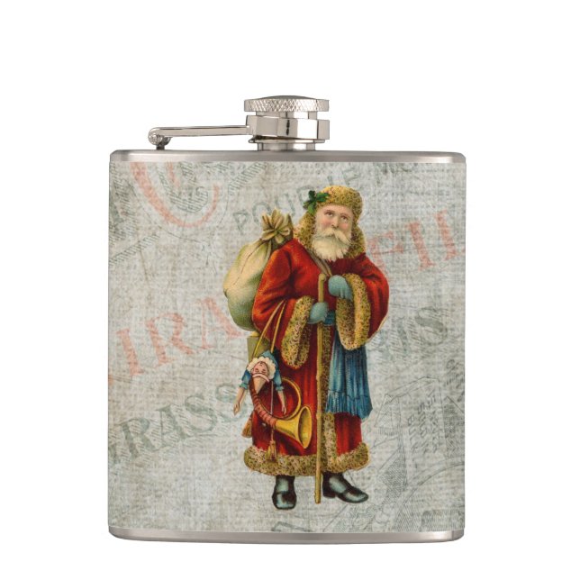 Vintage Style Father Christmas Santa Claus Hip Flask (Front)