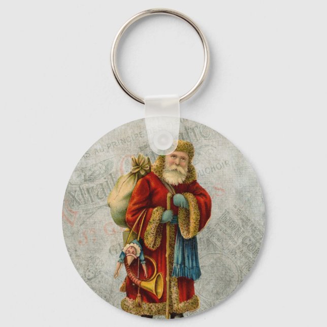 Vintage Style Father Christmas Santa Claus Keychain (Front)