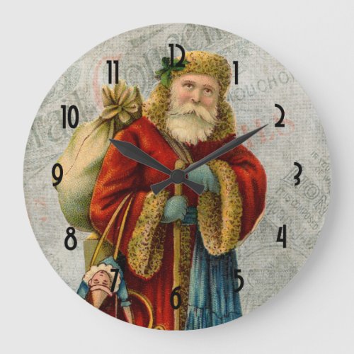 Vintage Style Father Christmas Santa Claus Large Clock