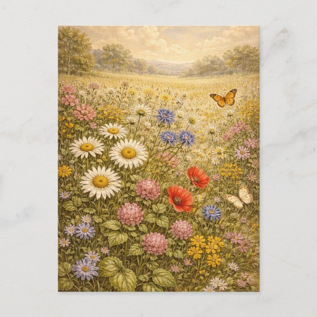 Vintage-Style Field of Wildflowers Postcard (Front)